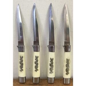 Set Lot 4 Arnart Stainless Japanese Serrated Steak Knives Sterling Silver Inlay